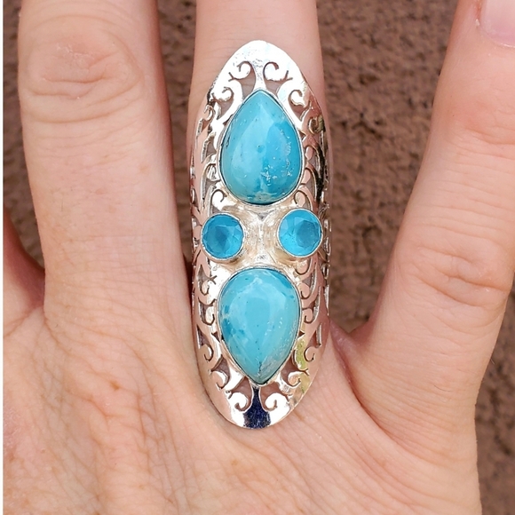 New Mosaic Jasper and Chalcedony 925 Silver Statement Ring. - Picture 7 of 13